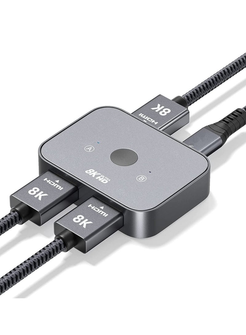 HDMI 2.1 Switch, 8K HDMI Switcher Splitter 2 in 1 Out, Supports 4k at 120Hz, 8k at 60Hz, 48Gbps High Speed, Aluminum HDMI Selector Bi-Directional.