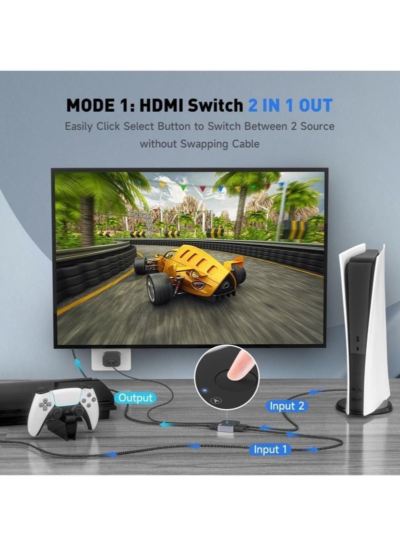 HDMI 2.1 Switch, 8K HDMI Switcher Splitter 2 in 1 Out, Supports 4k at 120Hz, 8k at 60Hz, 48Gbps High Speed, Aluminum HDMI Selector Bi-Directional.