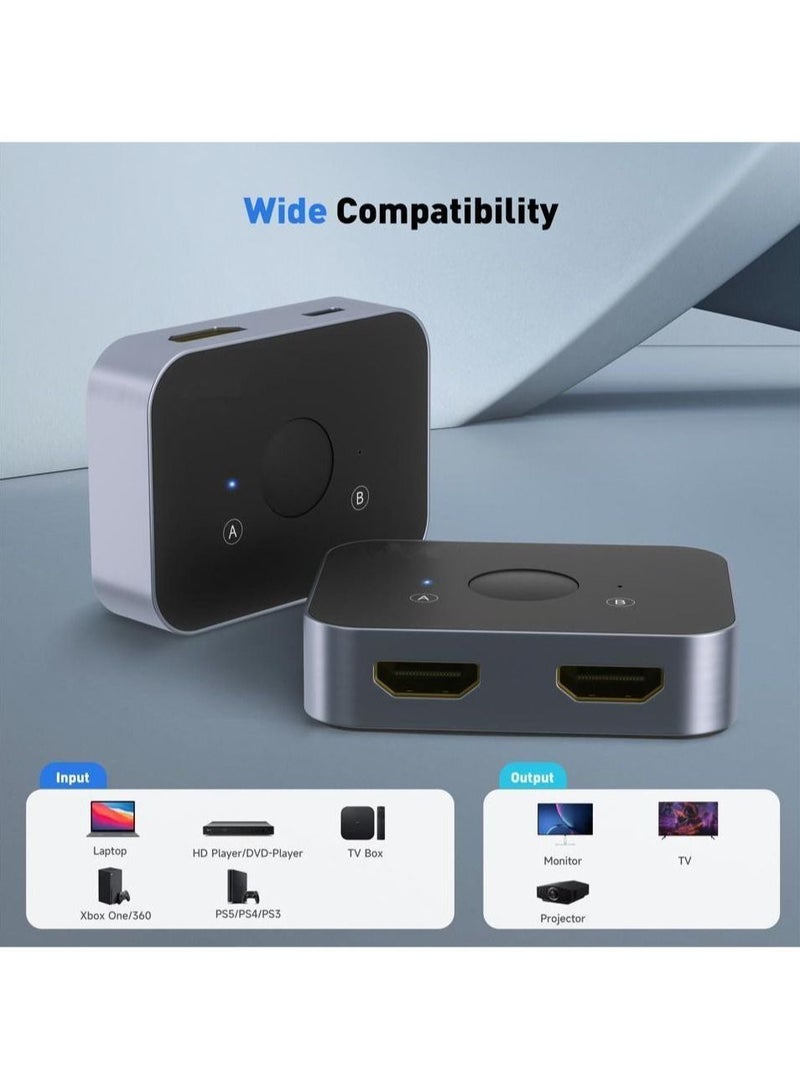 HDMI 2.1 Switch, 8K HDMI Switcher Splitter 2 in 1 Out, Supports 4k at 120Hz, 8k at 60Hz, 48Gbps High Speed, Aluminum HDMI Selector Bi-Directional.