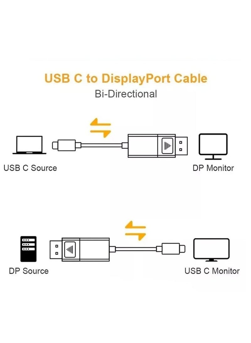 8K Usb C to Displayport Bi-Directional Cable 6.6FT Display Port to Type-C 3.1 Converter 8K@60Hz 4K@120Hz Compatible Thunderbolt 3/4 For MacBook Pro DELL Laptop