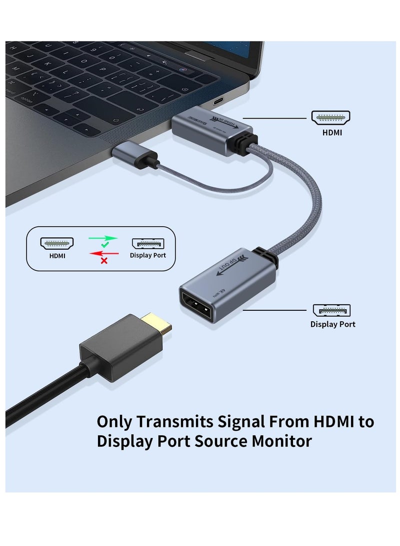 HDMI to DisplayPort Adapter 4K@60Hz - (Male to Female) Converter Cable HDMI to DP 1.2 with USB Power for Monitor, Computer, PS4, High Speed, HDCP2.2 Compatible - 0.65FT/0.2M (Not Bidirectional)