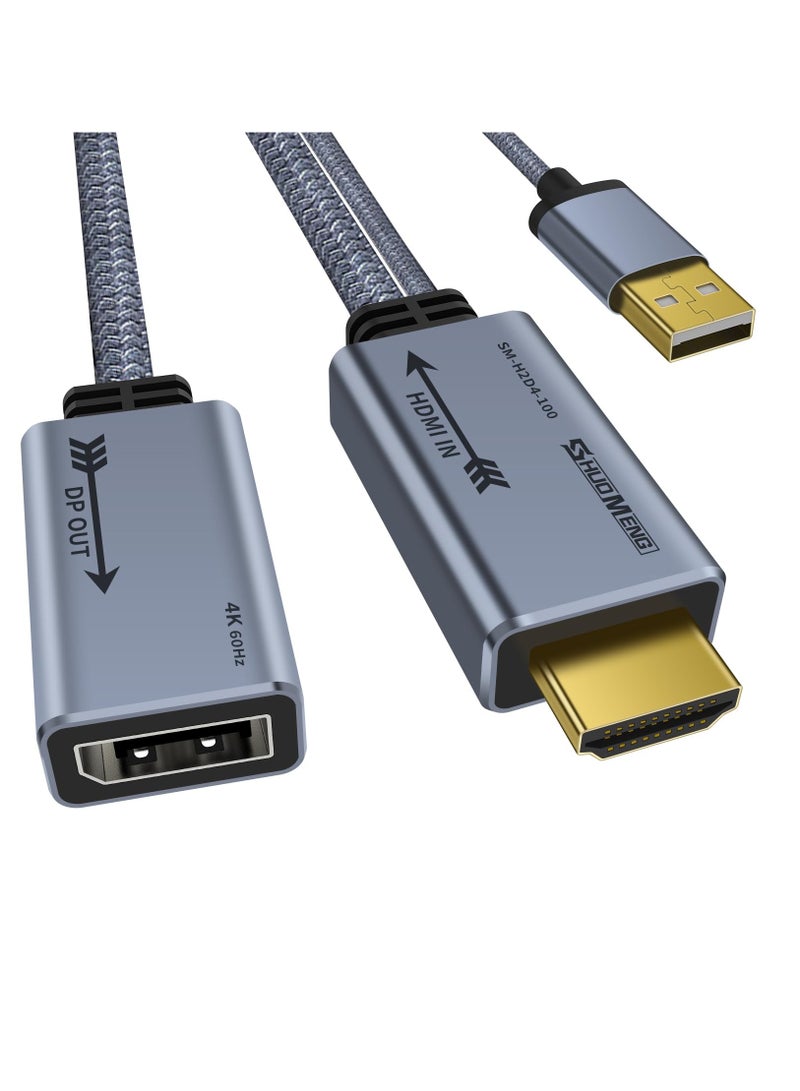 HDMI To Displayport Adapter 4k@60Hz, Male To Female Converter Cable HDMI To DP 1.2 With Usb Power For Monitor, Computer, PS4, High Speed, HDCP2.2 Compatible, 0.65FT, 0.2M, Not Bidirectional