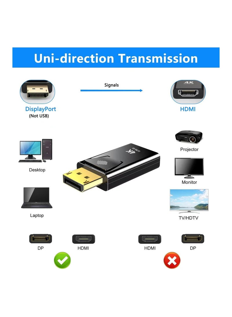 4K DisplayPort to HDMI Adapter, 2 Pack Uni-Directional DP PC to HDMI Monitor Converter, 4K Ultra HD DP Display Port to HDMI Adapter(Male to Female), Compatible for Lenovo Dell HP and Other Brand