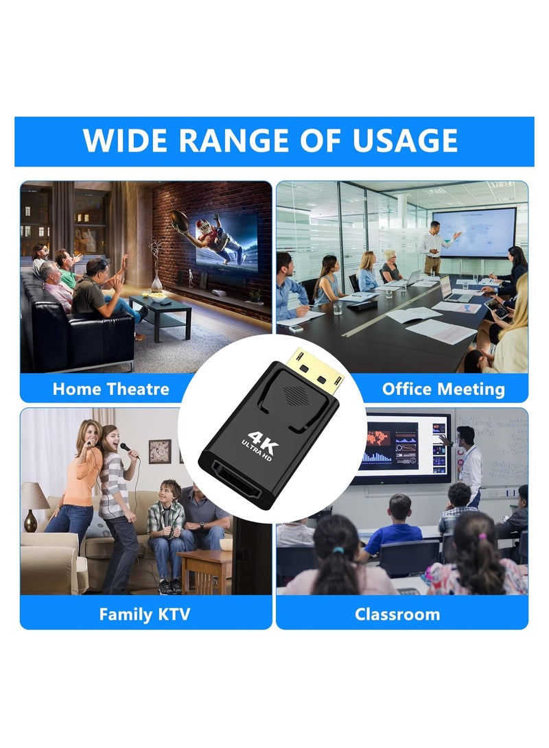 4K DisplayPort to HDMI Adapter, 2 Pack Uni-Directional DP PC to HDMI Monitor Converter, 4K Ultra HD DP Display Port to HDMI Adapter(Male to Female), Compatible for Lenovo Dell HP and Other Brand