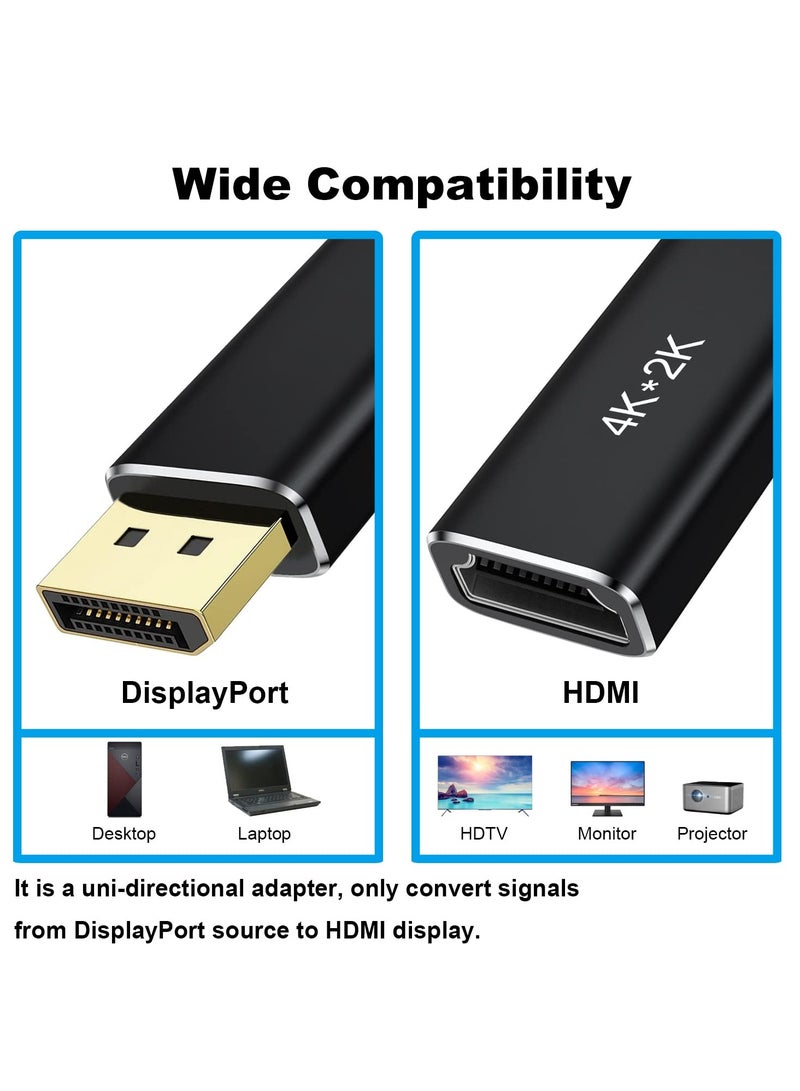 SYOSI 2 Pcs DisplayPort to HDMI Adapters, Uni-Directional DP PC to HDMI Monitor Converter Compatible with HDTV, Projector, Laptop, Desktop & DisplayPort Devices, 4K 30Hz, 2K 60Hz, 1080p 120Hz (Black)