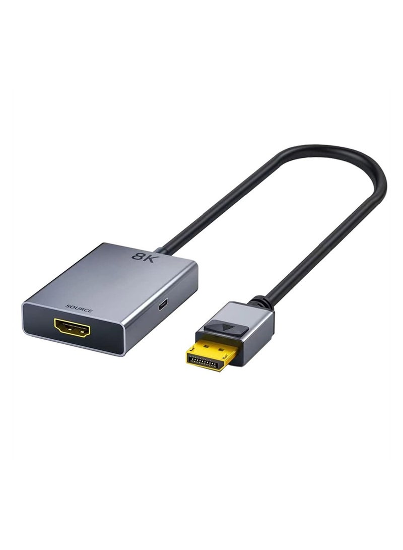 HDMI to Displayport 8K Adapter with USB Power, HDMI 2.1 Female to DP 1.4 Male Converter Support 8K@30Hz/4K@120Hz/2K/144Hz for Xbox One/PS4/PS5/NS