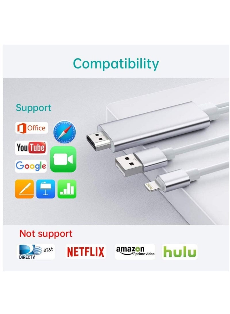 Apple Lightning To HDMI Cable For iPhone to TV, Compatible For iPhone iPad to HDMI Cable Cord, 5.8FT 1080P Digital AV Adapter HDTV Cable For iPhone Or iPad to TV Projector Monitor