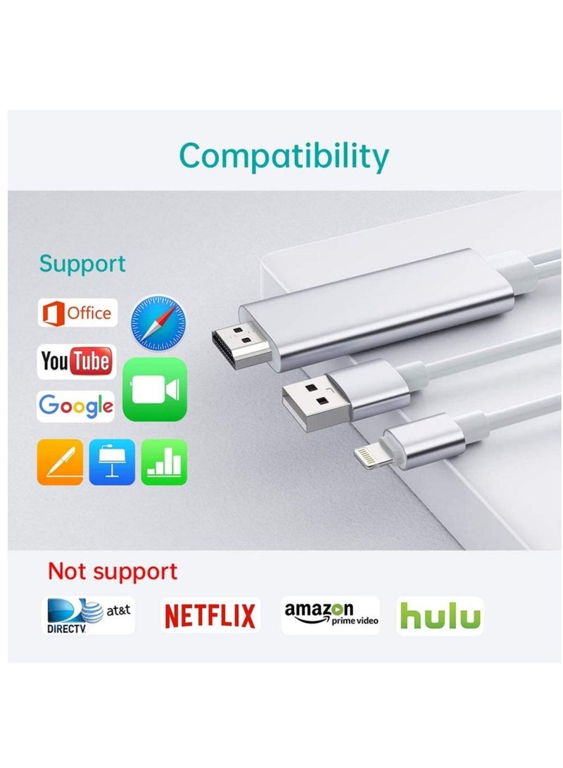 Apple Lightning to HDMI Cable for iPhone to TV, Compatible for iPhone iPad to HDMI Cable Cord, 5.8FT 1080P Digital AV Adapter HDTV Cable for iPhone/iPad to TV Projector Monitor