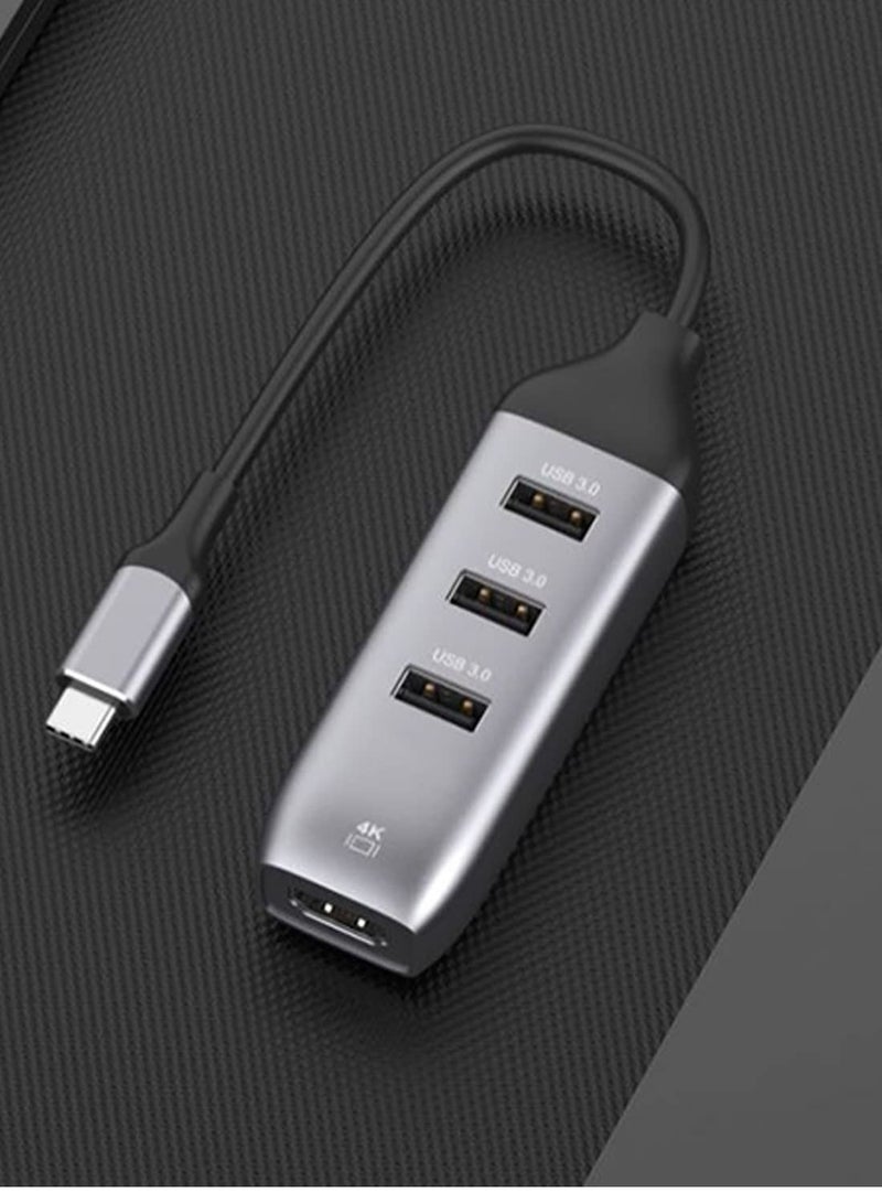 USB C to HDMI Adapter with 3 USB 3.0 Ports, HDMI 4K Output, Compatible with MacBook Pro, iPad, XPS, Surface, Android, and More, DP Alternative Mode Required