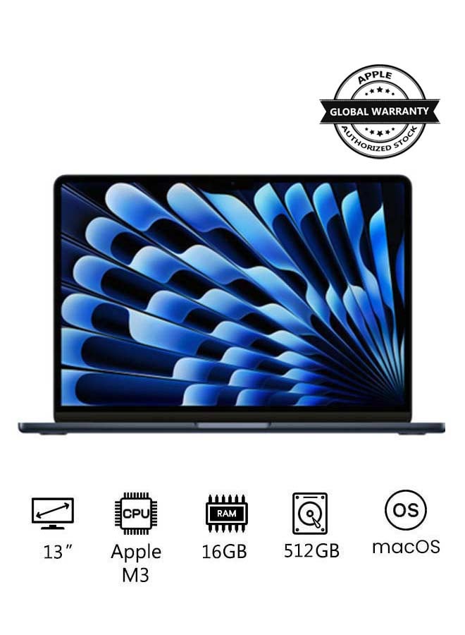 New 2024 MacBook Air MXCV3 13-inch Display, Apple M3 Chip 8-Core CPU 10-Core GPU Processor/16GB RAM/512GB SSD/Intel UHD Graphics(International version) English Midnight