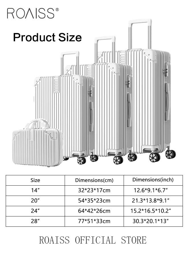 4 Pcs Hardshell Luggage Set for Unisex Durable Lightweight Double Universal Wheels Trolley Suitcase for Travel for Men and Women Minimalist Retro Passwords Box Includes 14 20 24 and 28 Inch