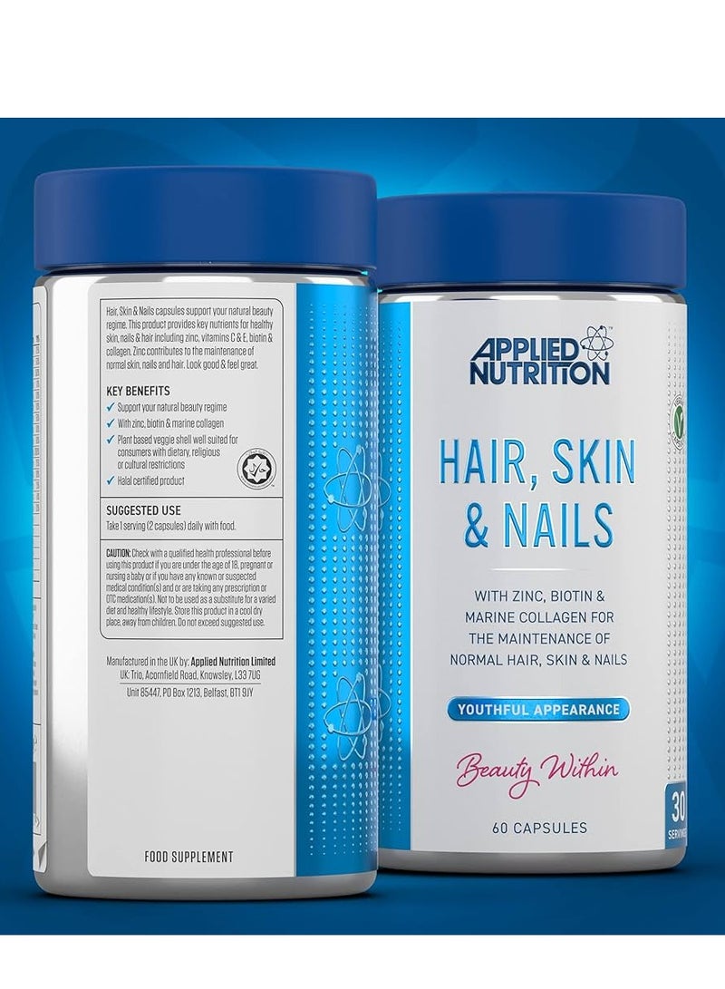 Hair, Skin, Nails - Zinc, Biotin & Marine Collagen (60 Capsules - 30 Servings)