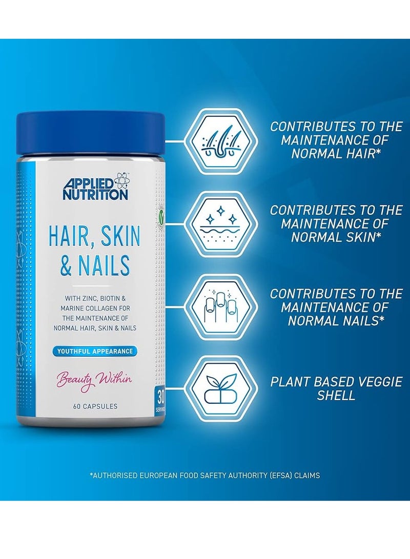 Hair, Skin, Nails - Zinc, Biotin & Marine Collagen (60 Capsules - 30 Servings)