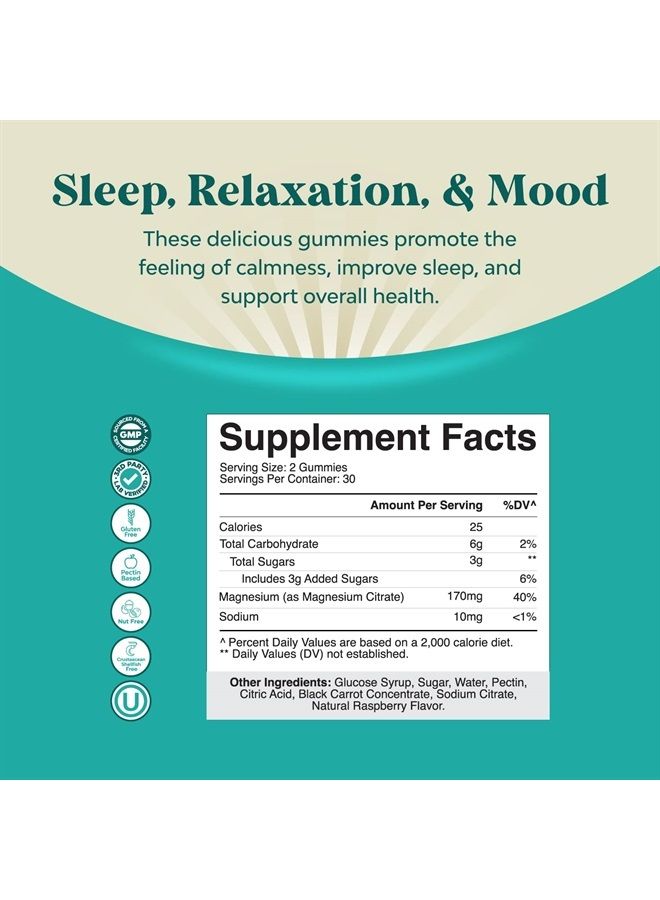 Potent Magnesium Citrate Gummies for Adults 170mg - Calm Magnesium Gummies for Sleep Support Restless Legs Cramps and Muscle Health - Tasty Non GMO Vegan Gummy Vitamin Supplement for Women and Men