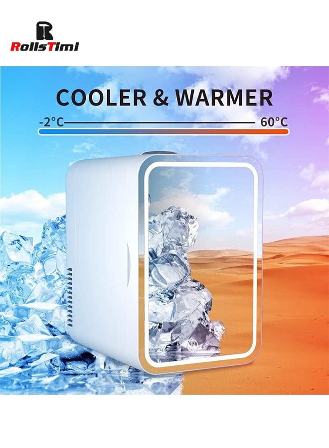 8L Mini Makeup Fridge with LED Light Mirror Portable Cosmetic Storage Refrigerator Cooler&Warmer Freezer for Home Car