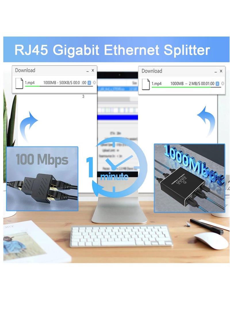 Ethernet Splitter High Speed, 1000Mbps Ethernet Splitter 1 to 4 (4 Devices Simultaneous Networking) Gigabit Ethernet Splitter RJ45 Splitter with USB Power Cable, LAN Splitter for Cat5/5e/6/7/8 Cable