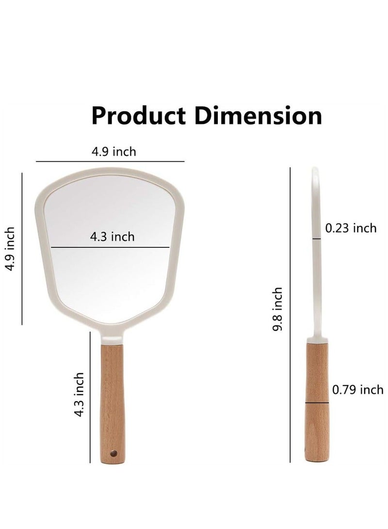 Hand Held Mirror with Handle for Makeup, Small Cute Wood Hand Mirror for Shaving with Hole, Hanging Single-Sided Portable Travel Vanity Mirror for Men&Women, Fanshape, 1 Pcs