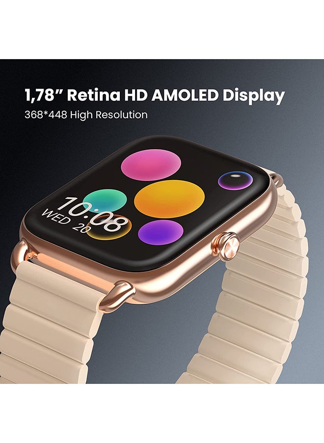 RS4 Plus Smartwatch Retina AMOLED HD Display 105 Sports Mode SpO2 Heart Rate Metal Magnetic strap Gold