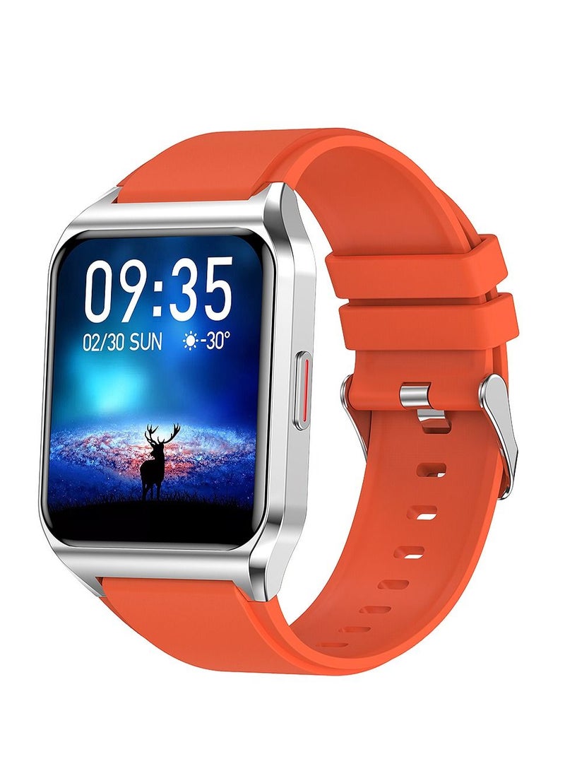 H60 Smart Watch Bluetooth Calling Body Temperature Heart Rate Smartwatch IP67 Waterproof Sports Fitness Tracker Watches For Men And Women With Orange Silicone Strap