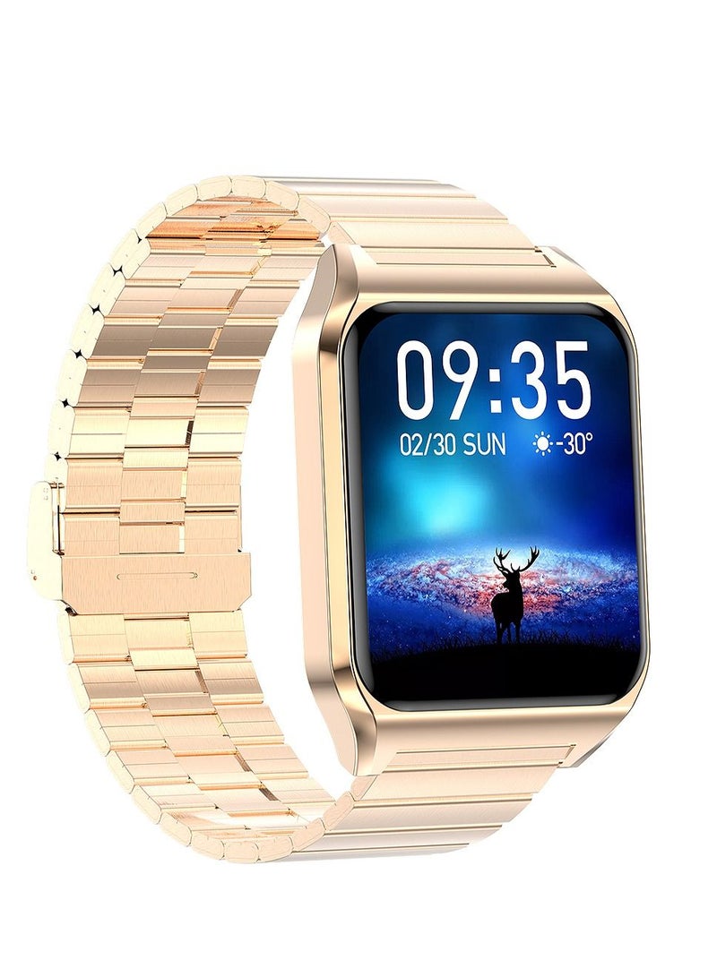 H60 Smart Watch Bluetooth Calling Body Temperature Heart Rate Smartwatch IP67 Waterproof Sports Fitness Tracker Watches For Men And Women With Golden Steel Strap