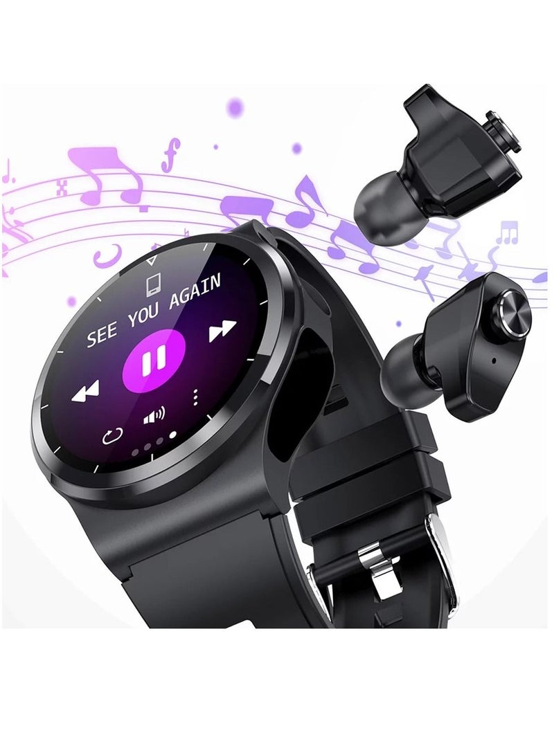 GT69 Smart Watch TWS Earphone Heart Rate Blood Pressure  Oxygen BT Call Music Sports Men Women Smartwatch Black