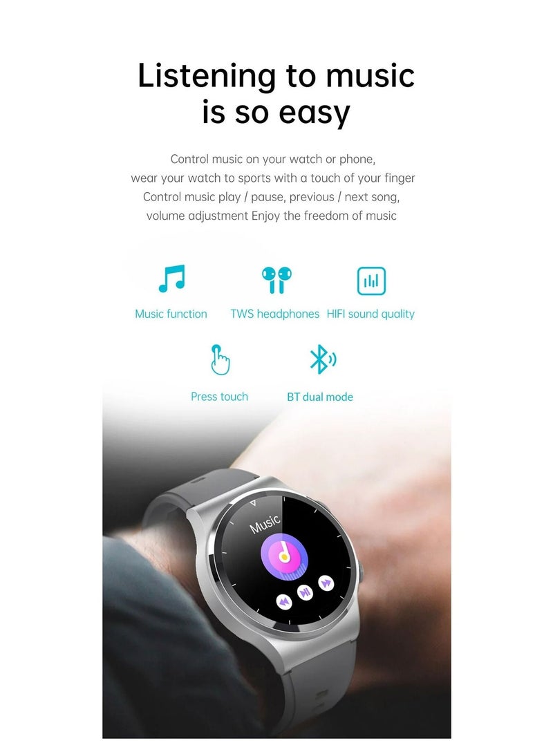 GT69 Smart Watch TWS Earphone Heart Rate Blood Pressure  Oxygen BT Call Music Sports Men Women Smartwatch Black