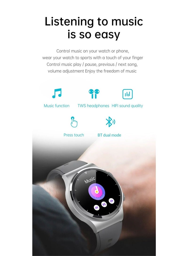 GT69 Smart Watch TWS Earphone Heart Rate Blood Pressure  Oxygen BT Call Music Sports Men Women Smartwatch Gray