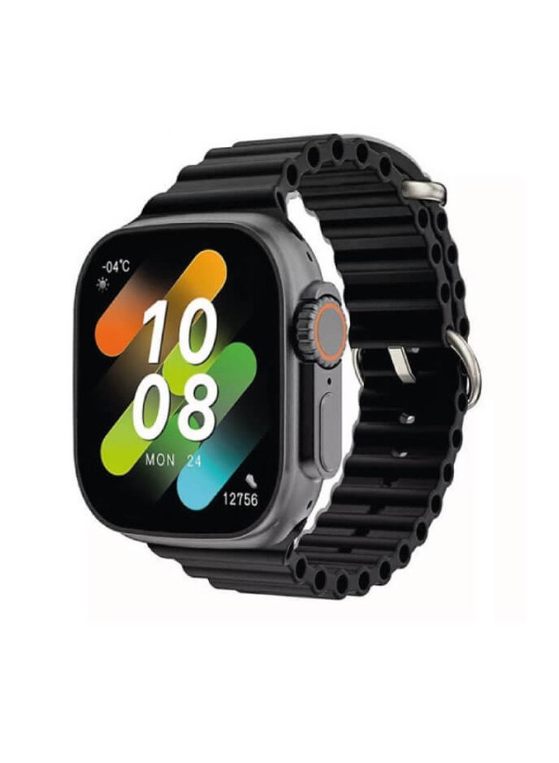 OW8 Ultra 2.2 Inch AMOLED Display Smart watch With 2 Pair Strap and Wireless Charger for Ladies and Gents Black