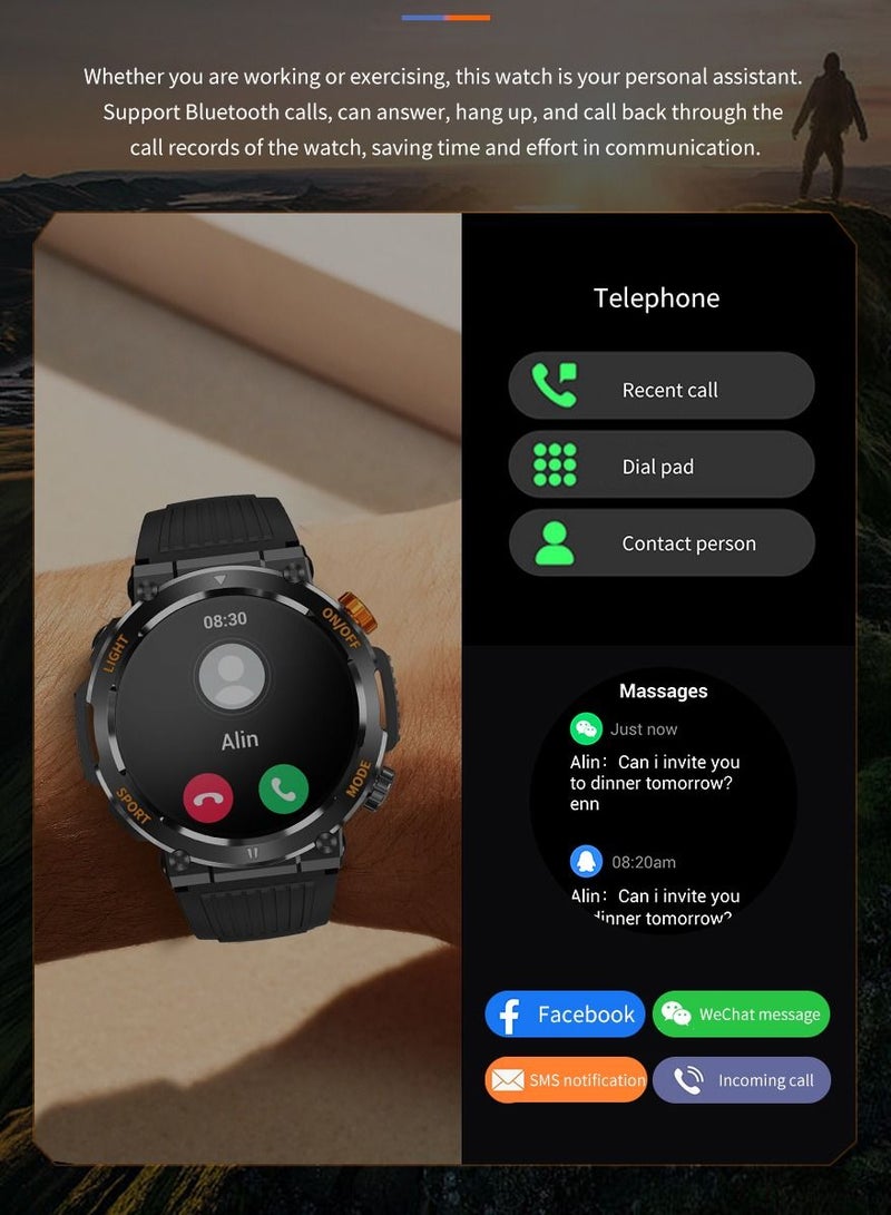 Outdoor men's smartwatch  black watch  compass  and smartwatch