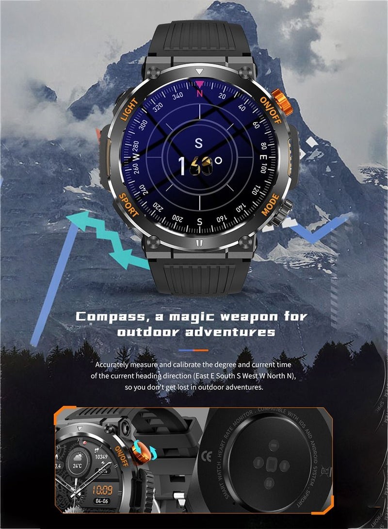 Outdoor men's smartwatch  black watch  compass  and smartwatch