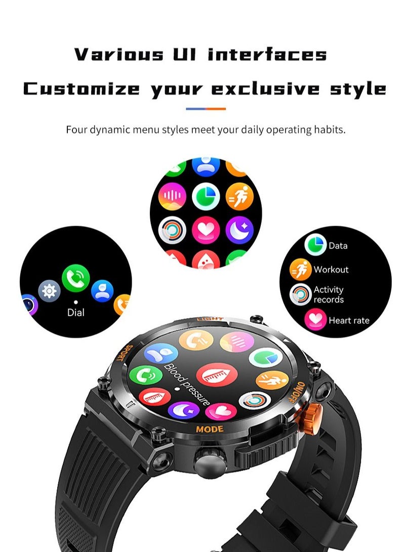 Outdoor men's smartwatch  black watch  compass  and smartwatch