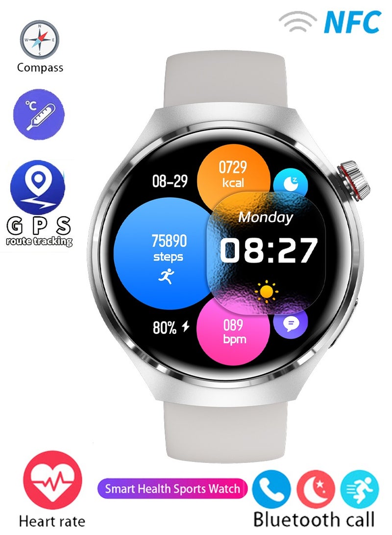 GT4 Smart watch with body temperature, watches with compass, sports and fitness smartwatch, silver