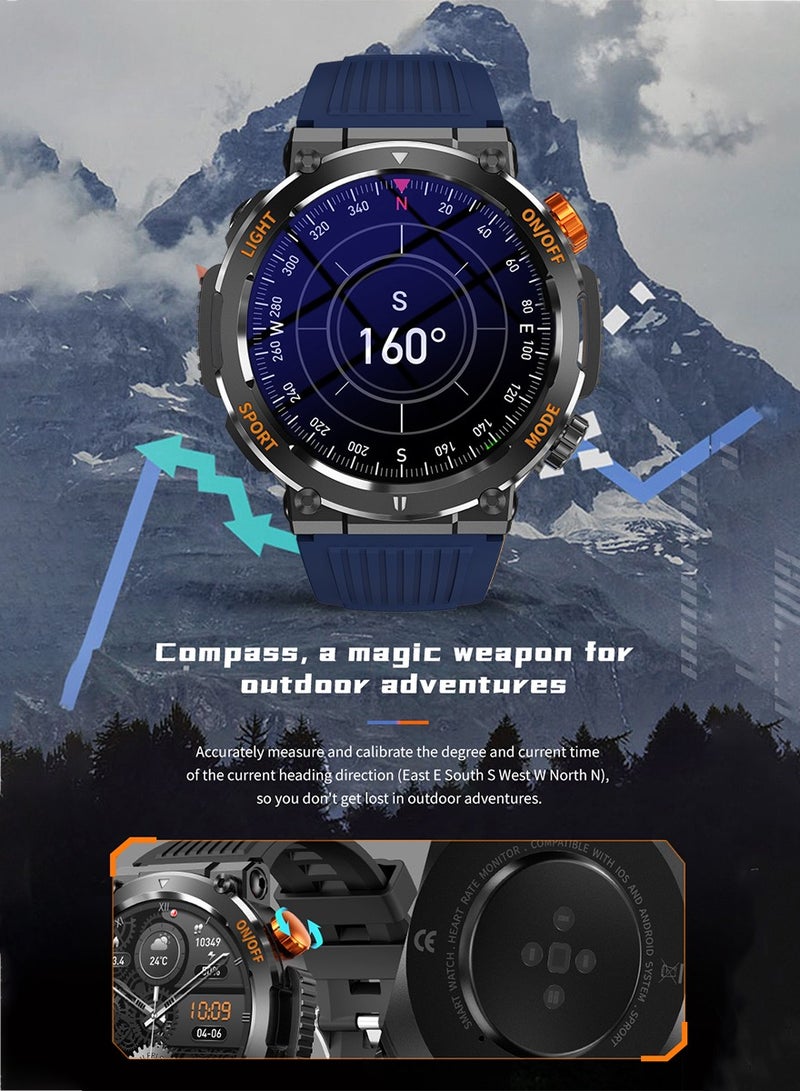 Men's smart watch with compass , LED watches, Sports and fitness smartwatch,blue