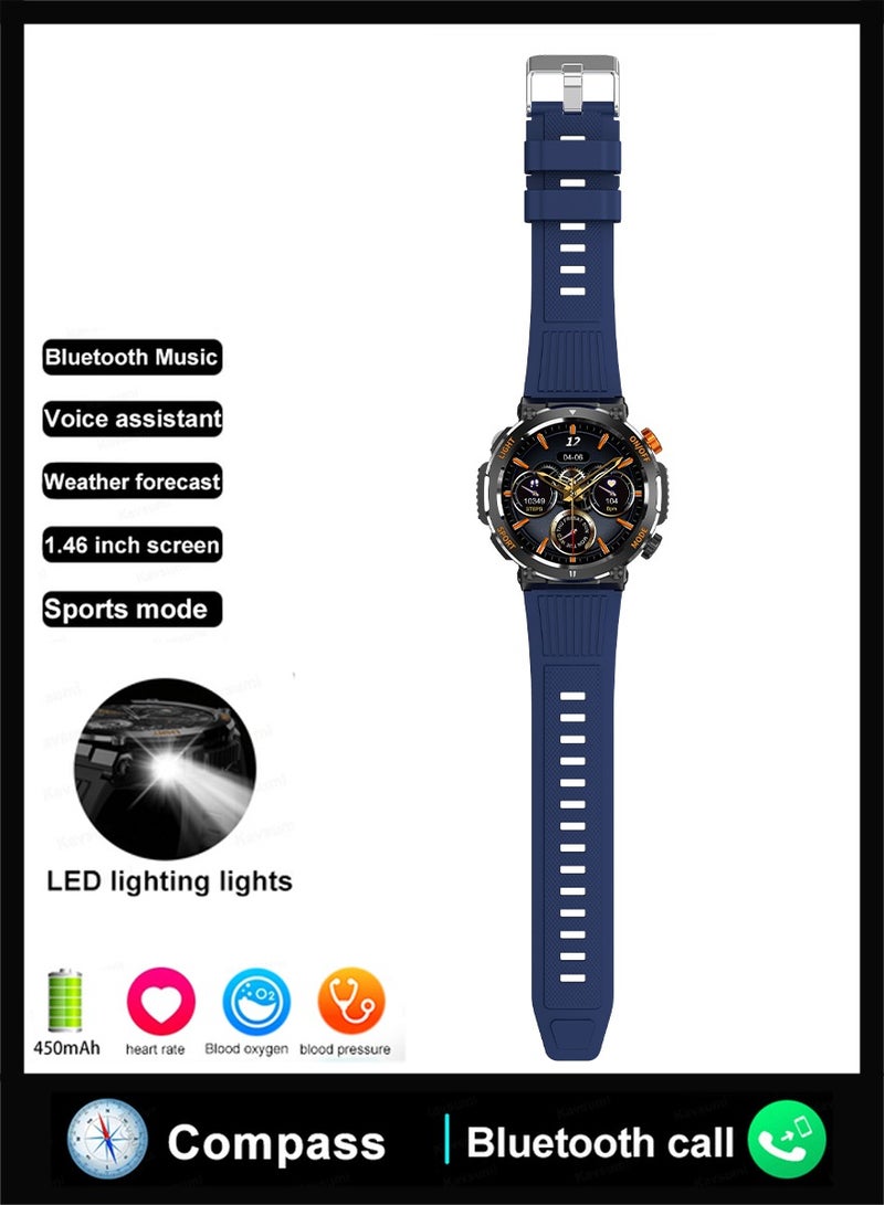 Men's smart watch with compass , LED watches, Sports and fitness smartwatch,blue