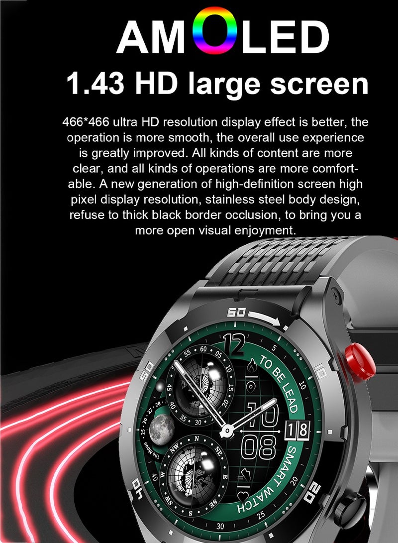 AMOLED Smart watches for men and women  1.43   In large  screen smartwatch Heart rate and sleep monitor bluetooth calling water resistant fitness tracker AI assistant for android and iPhone Black