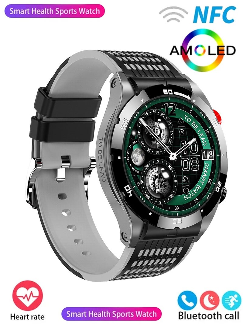 AMOLED Smart watches for men and women  1.43   In large  screen smartwatch Heart rate and sleep monitor bluetooth calling water resistant fitness tracker AI assistant for android and iPhone Black