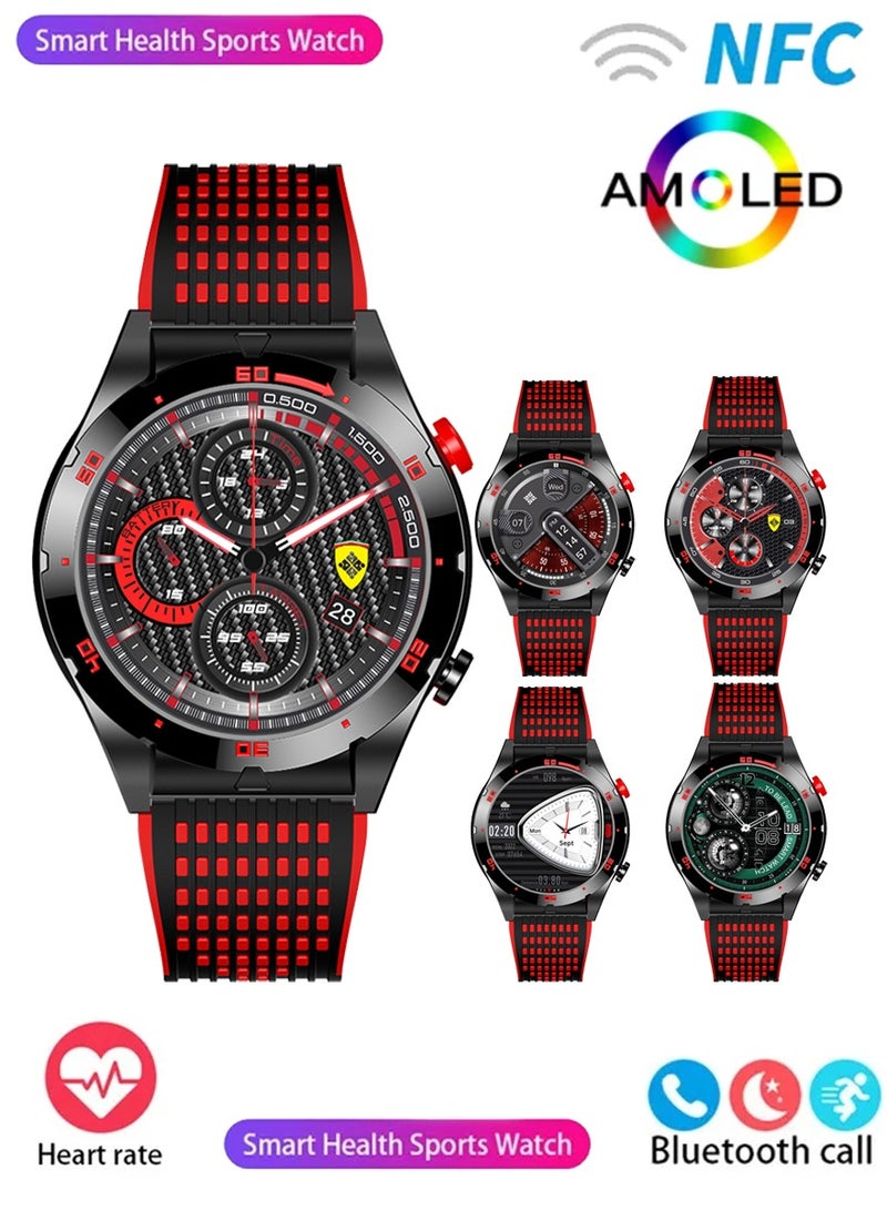 Large screen smartwatch AMOLED 1.43 Heart rate monitors and sleep monitors are iPhone assistants for robots and artificial intelligence. Smart Watch Red Bar