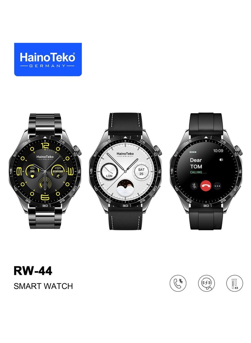 Haino Teko RW44 Round Screen AMOLED Display Smart Watch With 3 Pair Straps and Wireless Charger For Gents and Boys