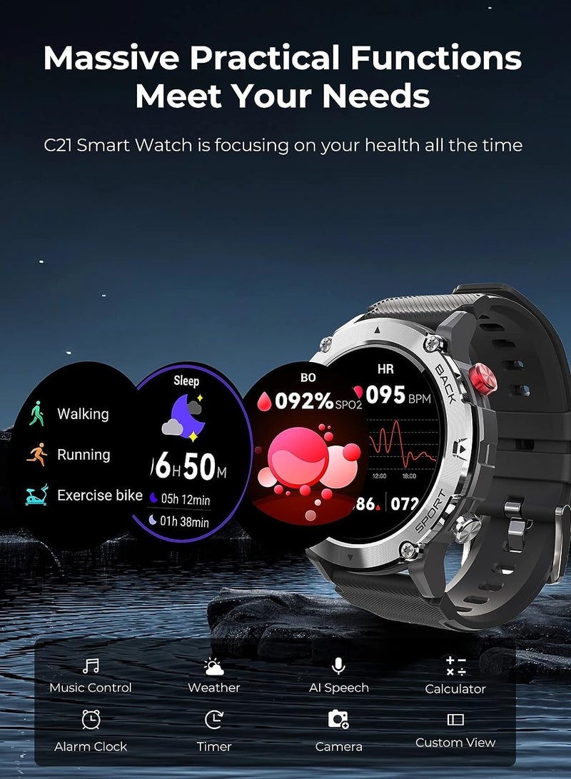 Smart Watches for Men Women, Military Smartwatch with Bluetooth Call IP68 Waterproof 1.32