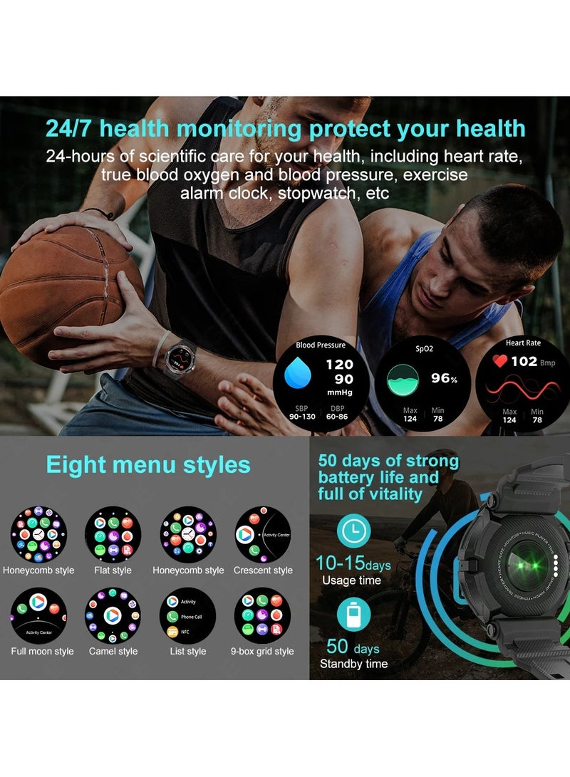 Smart Watch Men TWS Bluetooth Earphone Waterproof AMOLED HD Screen Smartwatch with Speaker Music Tracker Sports Watch