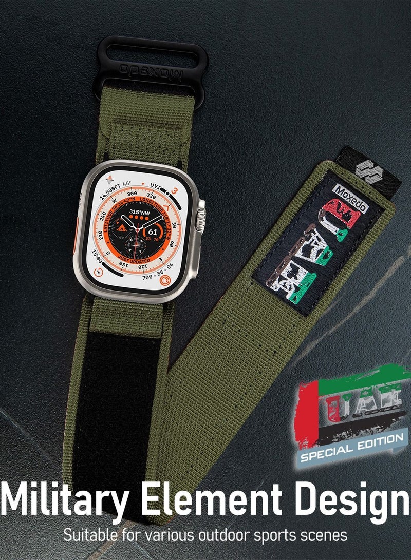 Moxedo MX23 Rugged Strap Breathable Nylon Braided Sports Band Compatible with Apple Watch Band Series 8/7/6/5/4/3/2/1/SE Ultra Woven Loop Design for 44mm/45mm/49mm UAE Edition - Military Color