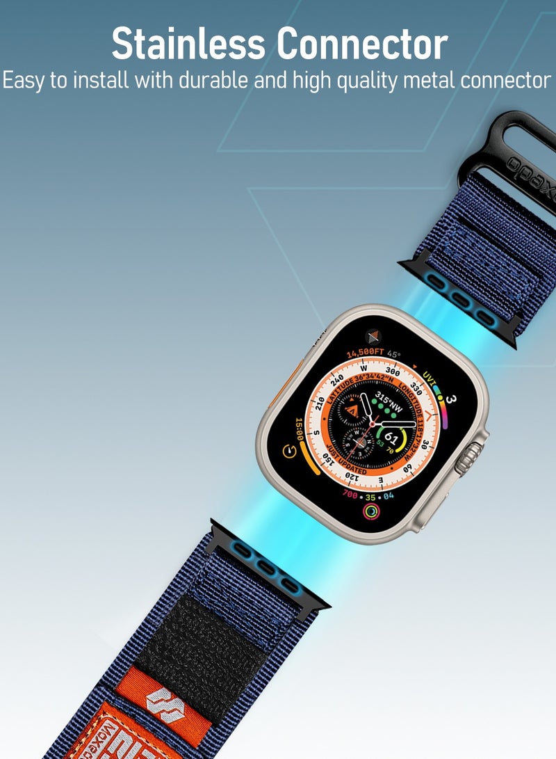 Moxedo MX23 Rugged Strap Breathable Nylon Braided Sports Band Compatible with Apple Watch Band Series 8/7/6/5/4/3/2/1/SE Ultra Woven Loop Design for 44mm/45mm/49mm - Midnight Blue