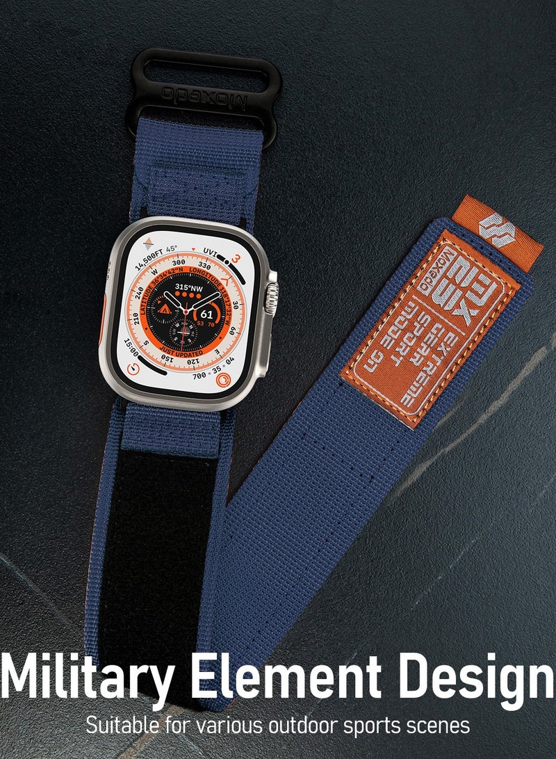 Moxedo MX23 Rugged Strap Breathable Nylon Braided Sports Band Compatible with Apple Watch Band Series 8/7/6/5/4/3/2/1/SE Ultra Woven Loop Design for 44mm/45mm/49mm - Midnight Blue