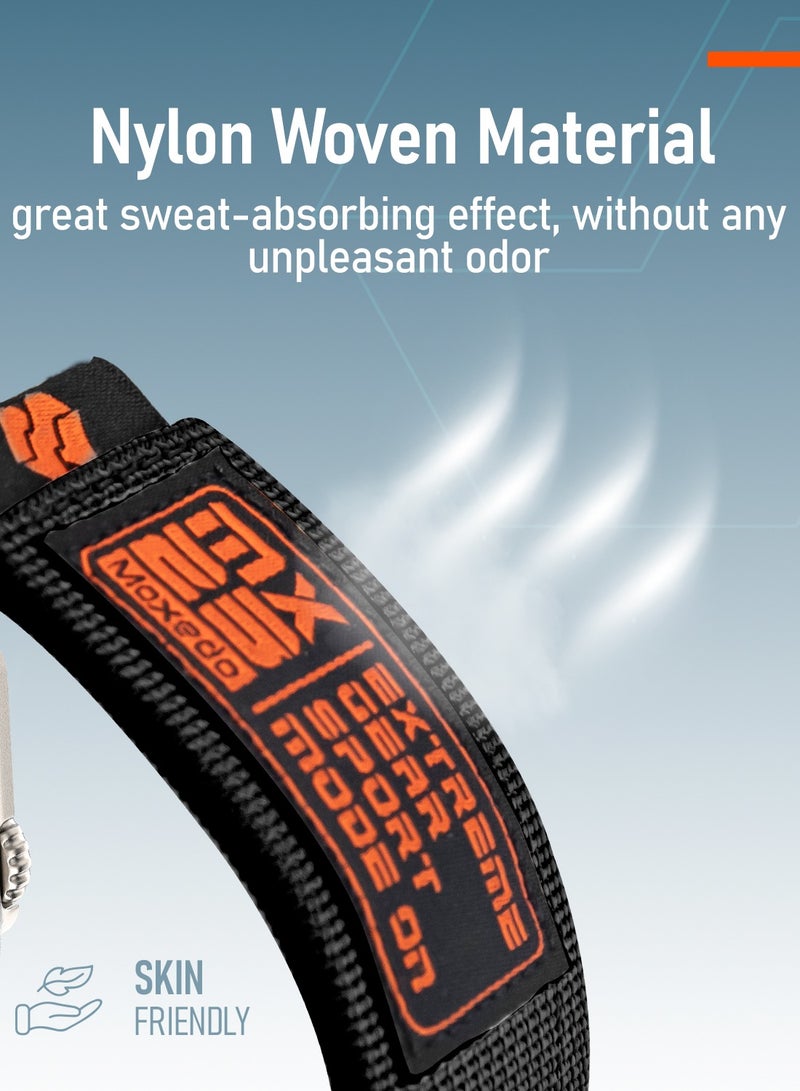 Moxedo MX23 Rugged Strap Breathable Nylon Braided Sports Band Compatible with Apple Watch Band Series 8/7/6/5/4/3/2/1/SE Ultra Woven Loop Design for 44mm/45mm/49mm - Black