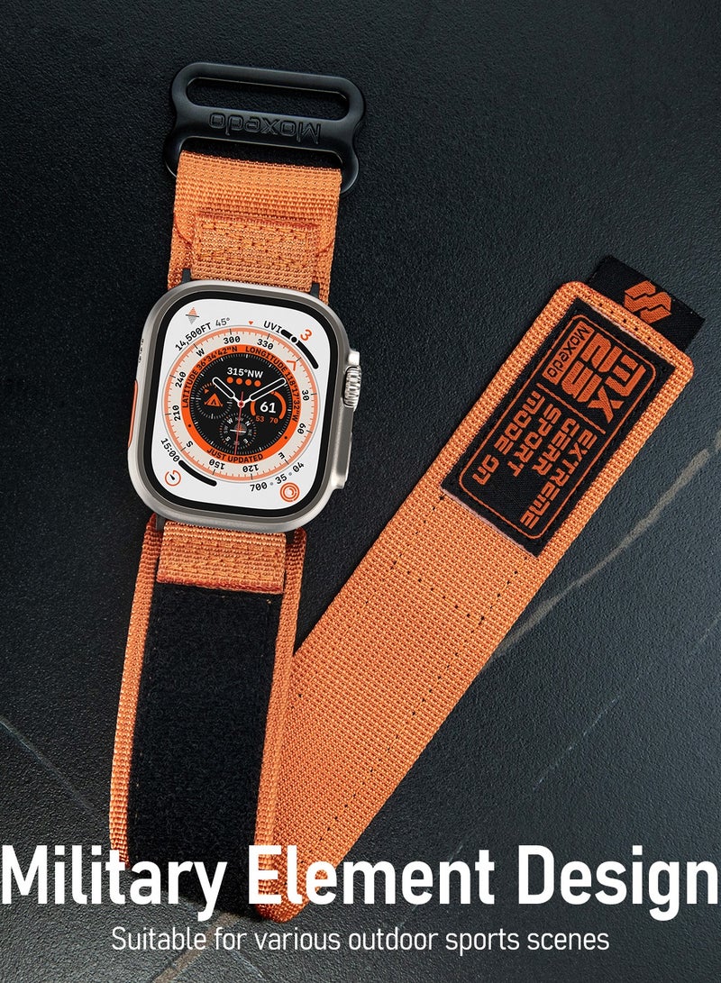 Moxedo MX23 Rugged Strap Breathable Nylon Braided Sports Band Compatible with Apple Watch Band Series 8/7/6/5/4/3/2/1/SE Ultra Woven Loop Design for 44mm/45mm/49mm - Orange
