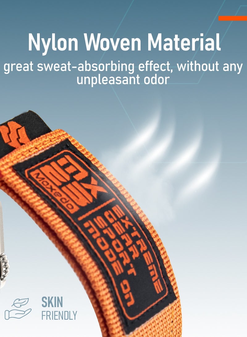 Moxedo MX23 Rugged Strap Breathable Nylon Braided Sports Band Compatible with Apple Watch Band Series 8/7/6/5/4/3/2/1/SE Ultra Woven Loop Design for 44mm/45mm/49mm - Orange