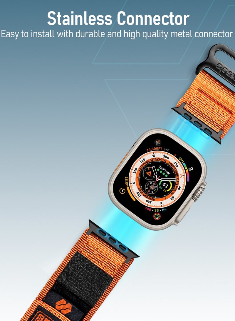 Moxedo MX23 Rugged Strap Breathable Nylon Braided Sports Band Compatible with Apple Watch Band Series 8/7/6/5/4/3/2/1/SE Ultra Woven Loop Design for 44mm/45mm/49mm - Orange