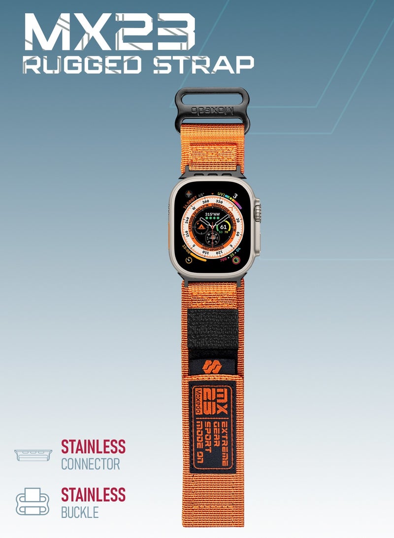 Moxedo MX23 Rugged Strap Breathable Nylon Braided Sports Band Compatible with Apple Watch Band Series 8/7/6/5/4/3/2/1/SE Ultra Woven Loop Design for 44mm/45mm/49mm - Orange