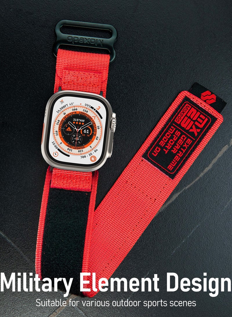 Moxedo MX23 Rugged Strap Breathable Nylon Braided Sports Band Compatible with Apple Watch Band Series 8/7/6/5/4/3/2/1/SE Ultra Woven Loop Design for 44mm/45mm/49mm - Red