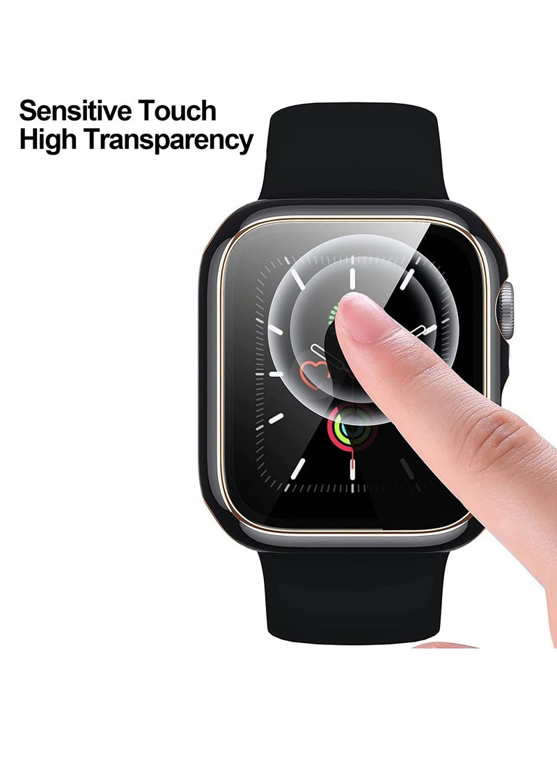 Cases Compatible with Apple Watch Series 7 41mm, 2Pcs with Tempered Glass Screen Protector Electroplated Rose Gold Edge Slim Case Cover for Women Men(Black/White)